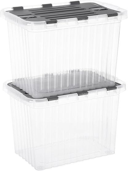 Superio Storage Bins with Lids, Clear Plastic Containers for Organizing, Stackable Totes, BPA Free, Odor Free, Organizer Boxes for Home, and Dorm, 17 Quart (2 Pack, 15"x10"x10.25")