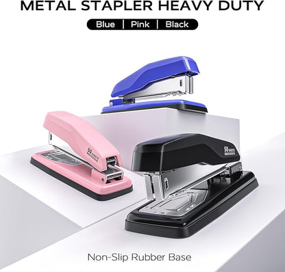 Marsrock Desktop Stapler, Swing-Arm Swivel Stapler, 50 Sheet Capacity, 2000 Staples and Staple Remover, Rotatable Heavy Duty Staplers for Office, Home, Classroom, Booklet, Book Binding,Pink