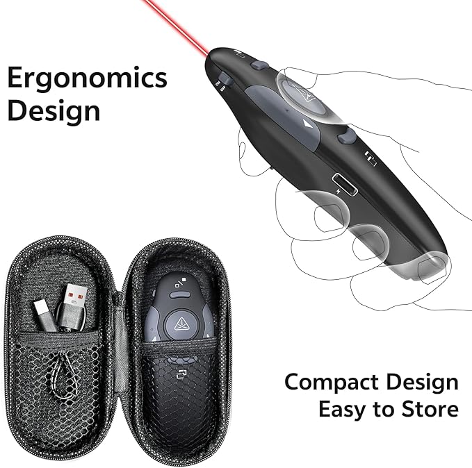 [4 Units] Presentation Clicker with 4 Cases: PowerPoint Wireless Presenter Remote USB Type C Rechargeable Red Laser Pointer Clickers Computer Project Mac PPT Slideshow Google Slide Advancer