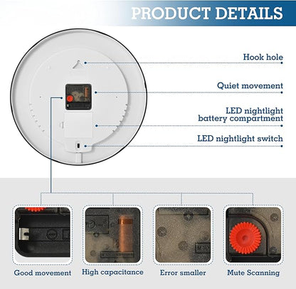 Vozoza Pickleball Game Sports 12 Inch Analog Wall Clocks Battery-Operated with Led Lights for Living Room Bedroom Kitchen Office Decor, Battery Not Included