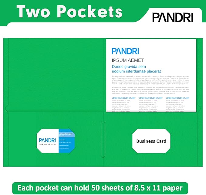 Two Pocket Folders, PANDRI 100 Pack 2 Pocket Folders, Letter Size Paper File Folder for School Office Home Business, Assorted 5 Colors