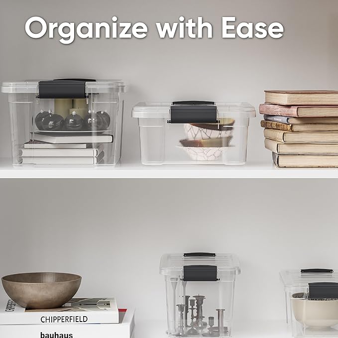 Superio Clear Storage Boxes with Lids, 16 Quart Plastic Container Bins for Organizing, Stackable Crates, BPA Free, Non Toxic, Odor Free, Organizers for Home, Office and Dorm, 4 Pack