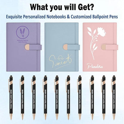 Lined ENOMY Personalized Notebook Set with 10PC Pens Custom Journal with Pen Holder Personalized Jouring Notebook for Writing Men Women Gift, Green