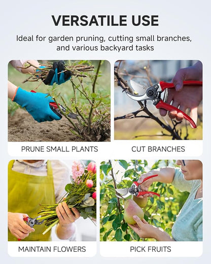 Fondwell 8.5" Professional Hand Pruners Bypass Pruning Shears for Gardening | Heavy Duty Garden Clippers, Cuts 1-Inch Branches, Comfortable Use - Trusted by Professional Landscapers and Nursery Workers