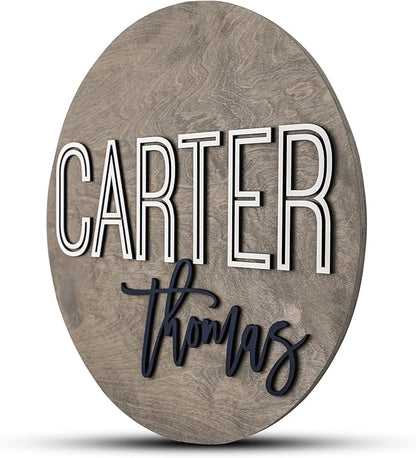 Custom Round Nursery Name Sign, Personalized Wooden Wall Plaque, 12" 18" 24", 30" 3D Wall Art for Children & Kids Rooms, Baby Shower, Hickory Hollow Designs (Carter Thomas)