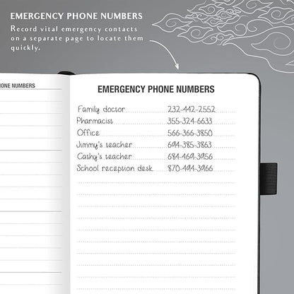 Legend Planner Address Book with Alphabetical Tabs –Telephone Contacts Book for Phone Numbers, Addresses, Passwords, Medium (Black)