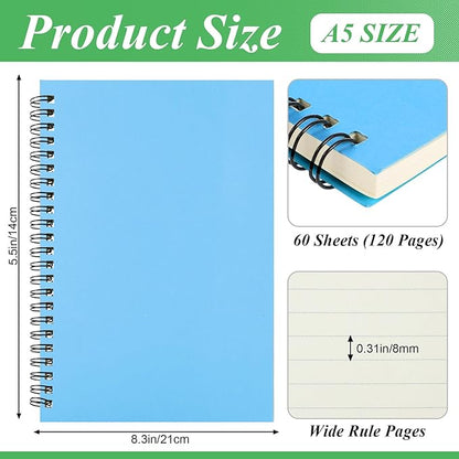 Leelosp 12 Pack Small Spiral Notebook A5 Lined College Ruled Spiral Journal Notebook 5.5 x 8.3 Inch Kraft Cover, 120 Pages for Work Students Office Business(Colorful)
