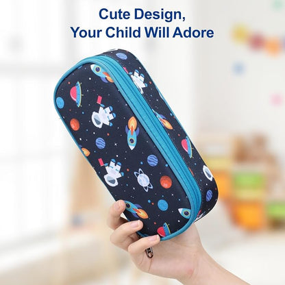 Bagseri Pencil Case for Boys - Large Kids Pencil Pouch for School | Kids Pencil Case Wide Open, Boys Pen Bag with Multi-Slot, Cute Water Resistent Organizer for Stationery, Black Dinosaur