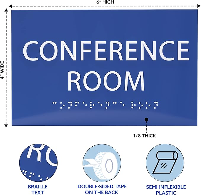 ADA CENTRAL SIGNS - 6" X4" Conference Room Sign - ADA Compliant Tactile Graphics Grade 2 Braille Text Privacy Sign | Wall Mount Plastic Meeting Signs For Schools, Hospitals, Offices, and Apartments