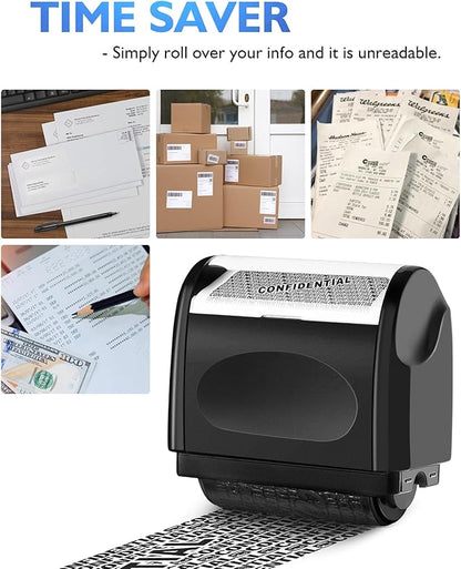 Identity Theft Protection Roller Stamp, 1 Refill Ink - Confidential Roller Stamp for Identity Protection & Security Stamps- Blocking Out Privacy Information and Guard Your Address and ID