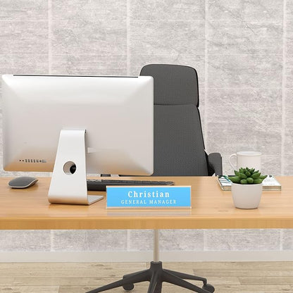 Acrylic 12 Pack Name Plates for Desks, AITEE 2x8 Clear Desk Name Plate Personalized, Desk Sign Holder for Table Display, Tent Name Plate Display for Office Conference, Business Event/School Classroom