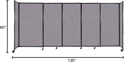 Versare Straightwall Sliding Portable Wall Partition | Freestanding Office Dividers | Locking Wheels | Temporary Room Separator | 11'3'' Wide x 5' Tall Cloud Gray Fabric Panels