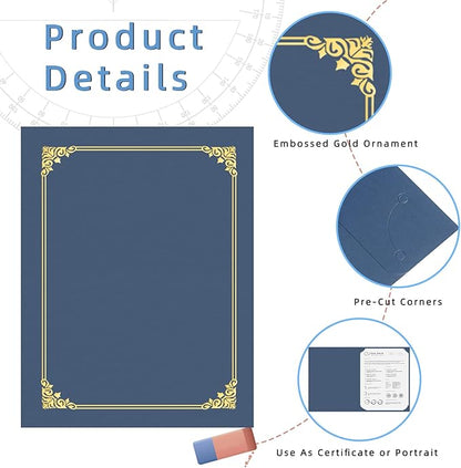 HAUTOCO 30 Pack Certificate Holders, Navy Blue Diploma Holders, Document Award Covers Certificate Folders with Gold Foil Border for 8.5x11 Letter Size
