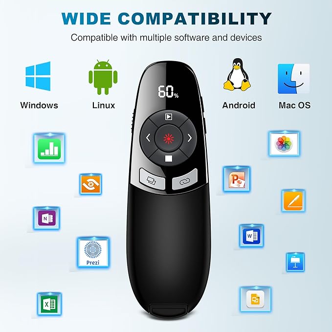 Wireless Presentation Clicker with Red Laser Pointer and Battery & Timer Display, Powerpoint Clicker for Mac Windows Keynote Google, Presenter Remote PPT Remote for Powerpoint Presentations
