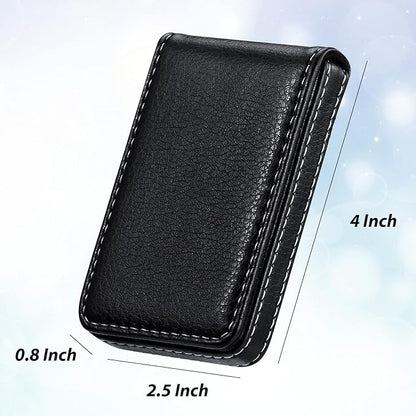 Outus 2 Pieces Business Card Holder, PU Leather Business Card Case Pocket Wallet with Magnetic Shut for Christmas Gift Men Women(Black, Classic)
