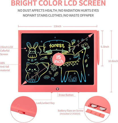 LCD Writing Tablet for Kids, 15 Inch Colorful Electronic Doodle Board, Educational Learning Kids Drawing Tablet Toys, Christmas Birthday Gift for 3 4 5 6 7 8 9 Year Old Girls Boy