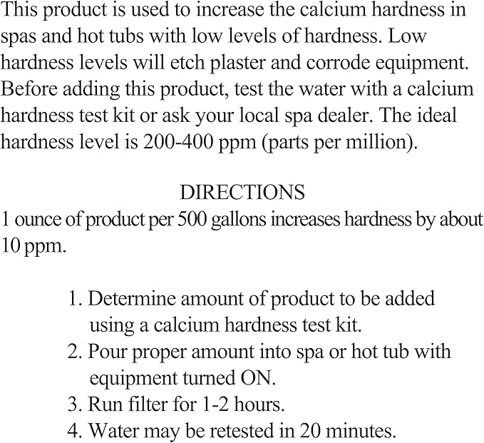 SpaChoice 1-Quart Premium Increase Calcium, Liquid Calcium Hardness Increaser Hot Tub, Made in USA