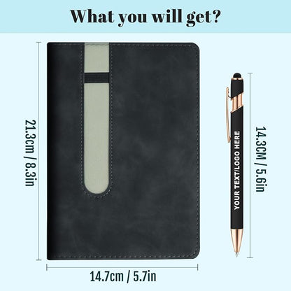 ENOMY Personalized Notebook Journal with 10 PC Pens Gifts Set Custom Notebook 240 Pages A5 Lined Journal for Men Women Hardcover Notebooks for Work College Graduation Gifts, Coffee