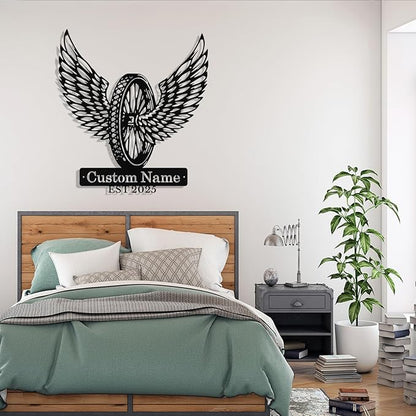 Custom Motorcycle Wheel Metal Signs Personalized Biker Name Sign Custom Garage Decor Motorbikes Wall Art Decor Motorcycle Sign Men Room Decorate Gifts for Men Husband Rider
