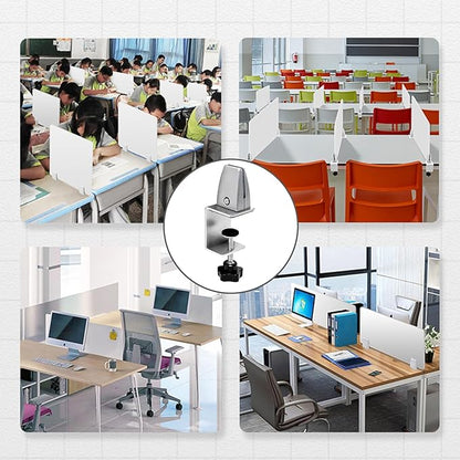 Heavy Duty Sneeze Guard Clamp For 0.1" to 1" Thick Panel,Desk Partition Support Clamps,Adjustable Aluminum Desktop Divider Holder,Easy to Install Desk Privacy Panel Clips, 4 Pack,Silver