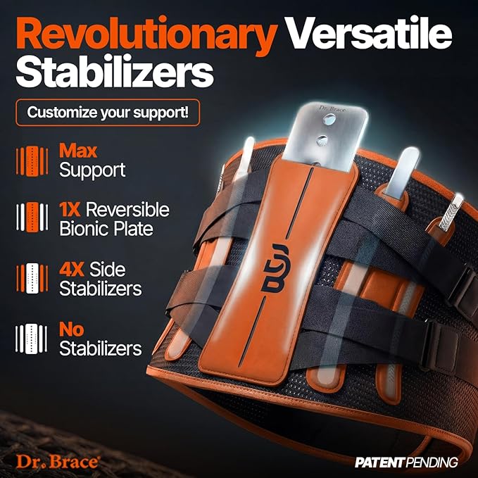 DR. BRACE® Lower Back Brace for Men & Women for Lower Back Pain Relief, Revolutionary Versatile Splints System & Removable Lumbar Pad, Adjustable & Breathable Back Support Brace (29.5-35.4″)