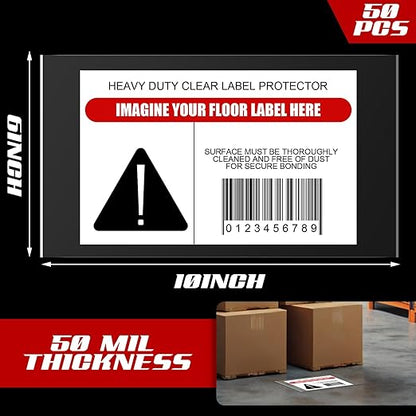 Janlaugh 50 Pcs Industrial Clear Label Protectors 10 x 6 Inch Waterproof Clear Labels Seals for Protecting Barcodes, Industrial Floor Markers, Numbers