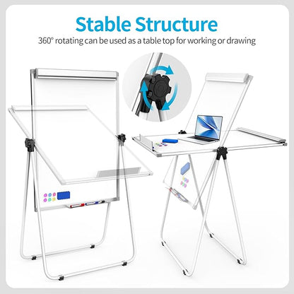 U-Stand Magnetic Whiteboard Easel 36 x 24 Inch, Double Sided Dry Erase Board with Flipchart Paper Pad (25 Sheets)- Height Adjustable Standing Whiteboard for Modern Home Office, Homeschool & Studio