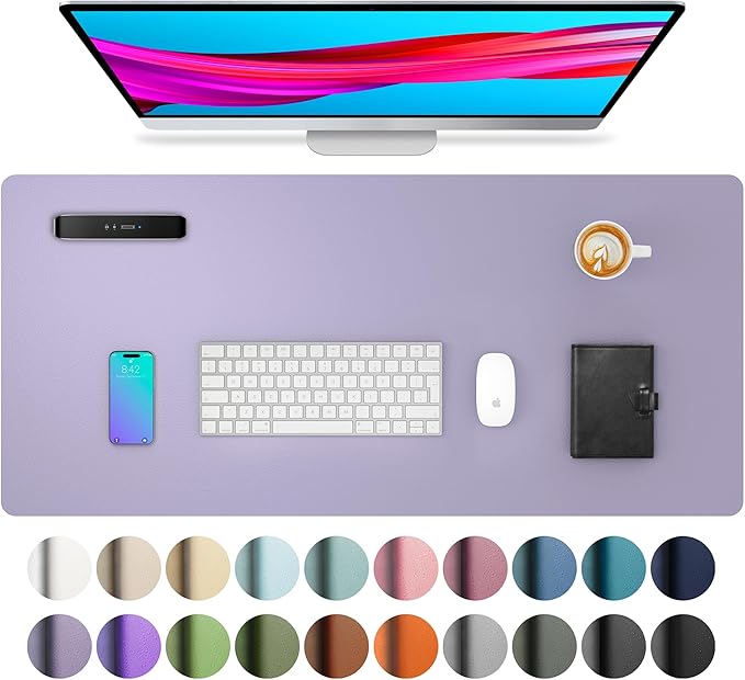 Aothia Leather Desk Pad Protector, Mouse Pad, Office Desk Mat, Non-Slip PU Leather Desk Blotter, Laptop Desk Pad, Waterproof Desk Writing Pad for Office and Home (31.5" x 15.7", Lavender)