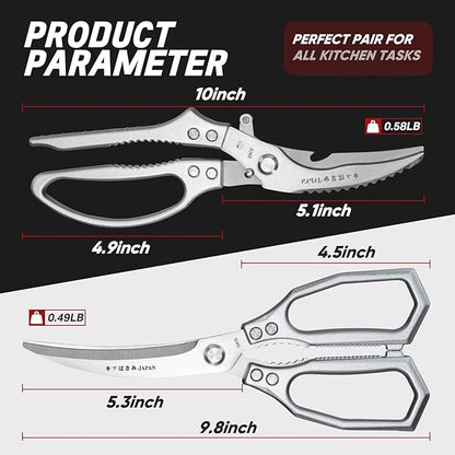 TIVOLI Kitchen Scissors Set Silver,Japanese Stainless Steel Kitchen Shears for Food, Heavy Duty Poultry Shears,Meat Scissors for Chicken Bones,Korean BBQ and Turkey,Ideal Gift