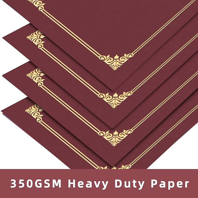 HAUTOCO 10 Packs Certificate Holders, Burgundy Diploma Holders, Document Award Covers Certificate Folders with Gold Foil Border for 8.5x11 Letter Size