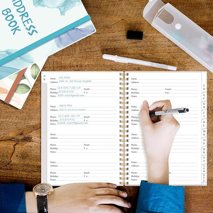 Address Book with Alphabetical Tabs - A5 Telephone & Address Book with Address Contacts, Special Date, Phone, Birthday & Internet Login Password for Home and Office, 6.2" x 8.5", Blue Watercolor
