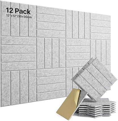 Lunarthos Felt Wall Tiles,12 Pack 12"x12"x0.4" Cork Borad Tiles with Self Adehesive Backing，Soundproof Corkboards for Office Home School（Gray）