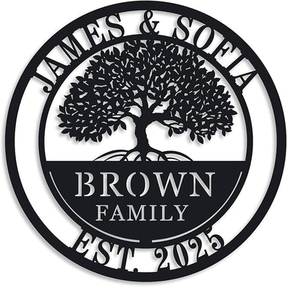 Custom Tree of Life with Roots Family Name Sign, Personalized Metal Sign