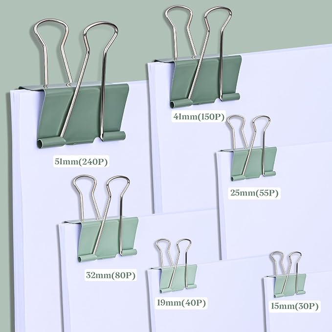 Temiary Aesthetic Binder Clips, Large Metal Binder Clip with Clear Storage Container, Binding Paperwork Clamps for School Teachers Office Supplies (Green 2 Inch, 12P)
