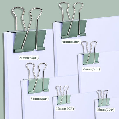 Temiary Aesthetic Binder Clips, Large Metal Binder Clip with Clear Storage Container, Binding Paperwork Clamps for School Teachers Office Supplies (Green 2 Inch, 12P)
