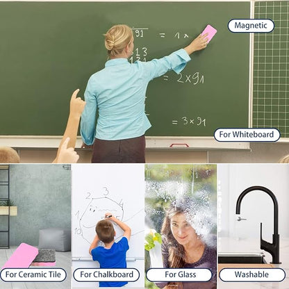 Dry Erase Erasers, 8 Pack Magnetic Whiteboard Eraser Chalkboard Eraser Dry Eraser for Classroom Office and Home (8pcs Pink)