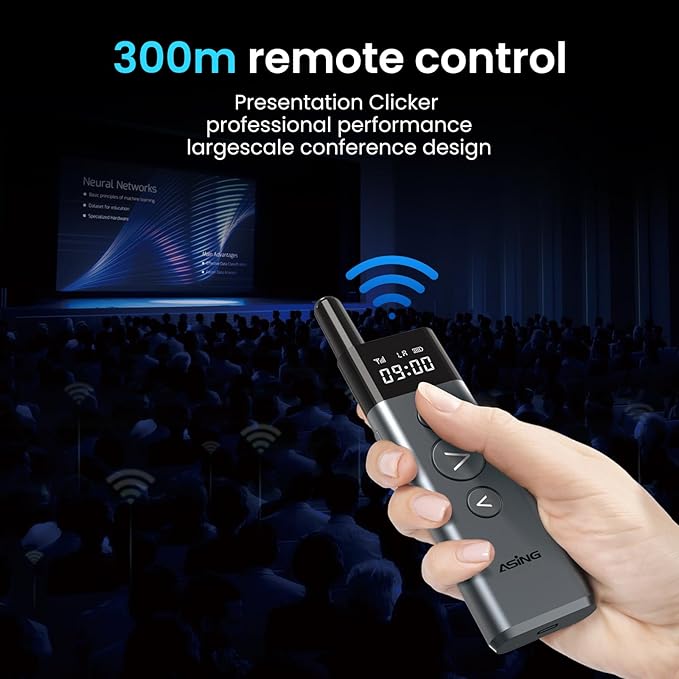 ASING 980ft Ultra-Long Distance Wireless and USB Laser Presentations Remote Control,Slide Advancer with Laser Pointer, PowerPoint Remote, Presenter Clicker for Mac, Ipad,Glass Board, Laptop & Keynote