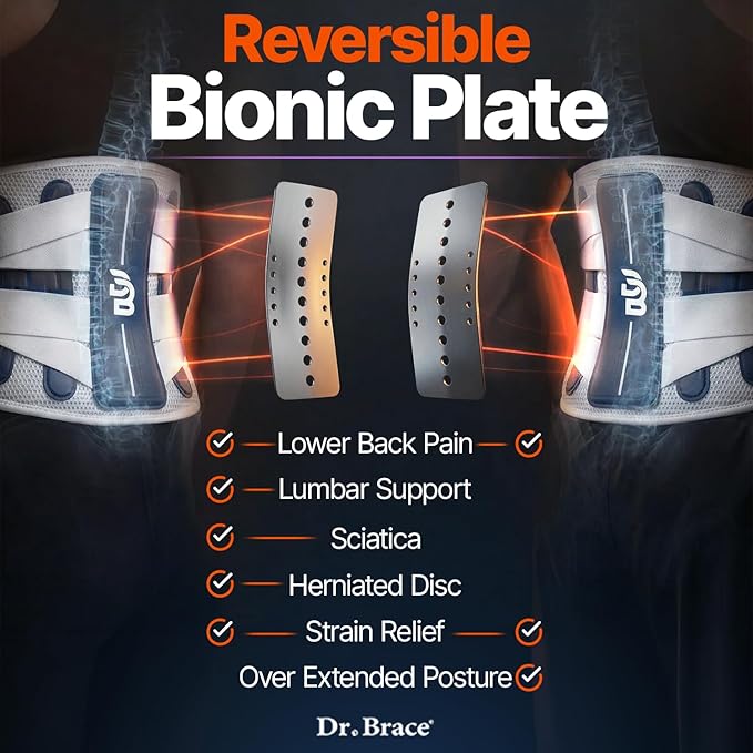 DR. BRACE® Lower Back Brace for Men & Women for Lower Back Pain Relief, Revolutionary Versatile Splints System & Removable Lumbar Pad, Adjustable & Breathable Back Support Brace (47.2-53.1″)