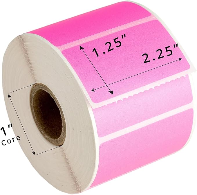 HOUSELABELS 2.25" x 1.25" Pink Address Labels on 1" Core Compatible with Zebra and Rollo Printers, 16 Rolls / 1,000 Labels per Roll