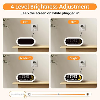 DOOMAY Digital Alarm Clock for Bedroom: Dual Alarm Bedside Clock VA LCD Display with Seconds, 9-Minute Snooze and Weekend Mode, 3 Brightness, 4 Alarms and 3 Volume Levels，Type C & Battery Included