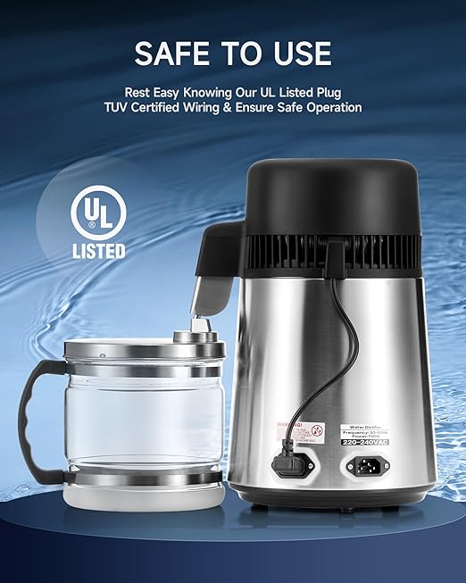 CO-Z 1.1 Gallon Water Distiller, 4L Countertop Distilled Water Machine with Timer Reservation and Glass Pot, 750W 304 Stainless Steel Distilled Water Maker for Home Office Drinking Water Purification
