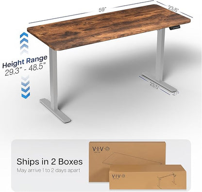 VIVO Electric 60 x 24 in Rustic Standing Desk, Memory Height Adjustment, 1B Series, Holds 220 lbs, One-Piece Vintage Brown Top, Gray Frame, DESK-KIT-1G6N