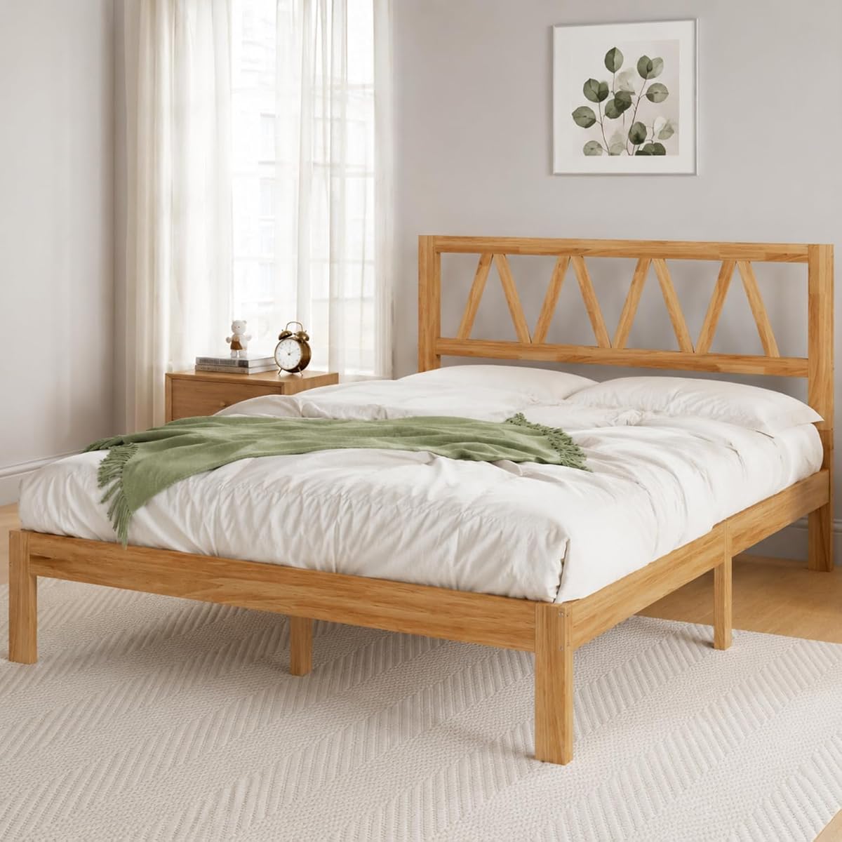 12inch Twin Bed Frame Wooden Twin Size Bed Frame, Solid Wood Twin Size Bed Frame with Headboard No Box Spring Needed, Easy Assembly, Natural