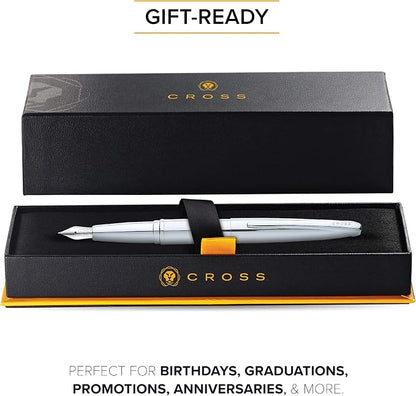 Cross ATX Pure Chrome Stainless Steel Fine Nib Fountain Pen - Refillable Pen for Smooth Writing - Black Ink - Comfortable Grip - Long-Lasting - Professional Office Supplies