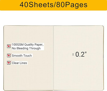 EUSOAR Graph Notebook, 6 Packs Large A4 8.5" x 11" 40 Sheets/ 80 Pages, 100gsm Thick Paper Kraft Journal Notebook, Student Sketchbook Composition Diary Subject Notebooks Planner Journal