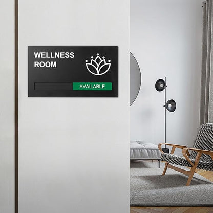 Wellness Room Office Sign, Do Not Disturb Privacy Slide Door Sign, In Use And Available Slider Indicator, Matte Black 8.8"x 4.9"