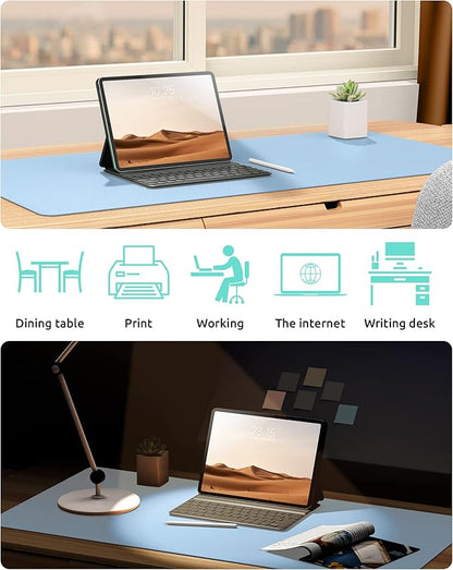 YSAGi Leather Desk Protector, Office Mat, Large Mouse Mat, Non-Slip PU Leather Blotter, Laptop Desk Pad, Waterproof Writing Pad for Office and Home (Baby Blue, 31.5" x 15.8")