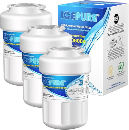 ICEPURE RWF0600A Refrigerator Water Filter Compatible for GE MWF, MWFINT, MWFA, HDX FMG-1, GSE25GSHECSS, 46-9991, GSH25JSDDSS, GSHS6LGBBHSS, PC75009, RWF1060,GSHS6HGDBCSS, 197D6321P006 3PACK