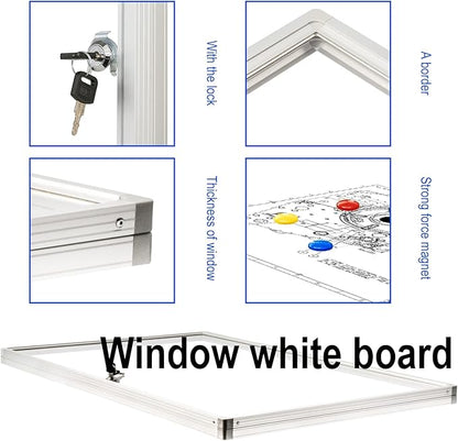 BIBOC 36x24 Inches Lockable Bulletin Boards White Board Frame Enclosed Display Case,with Magnets,for School Message Notice Whiteboard
