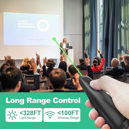 Clicker PowerPoint Presentation Wireless Presenter Remote, Green Laser Pointer for Computer Clickers, USB C A Project Power Point PPT Clicker for Mac Laptop Office, Slideshow Google Slide Advancer
